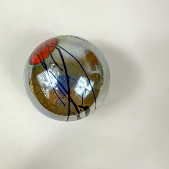 Correia Studios Red Sun & Birds Iridescent Art Glass Paperweight - Picture 6 of 7